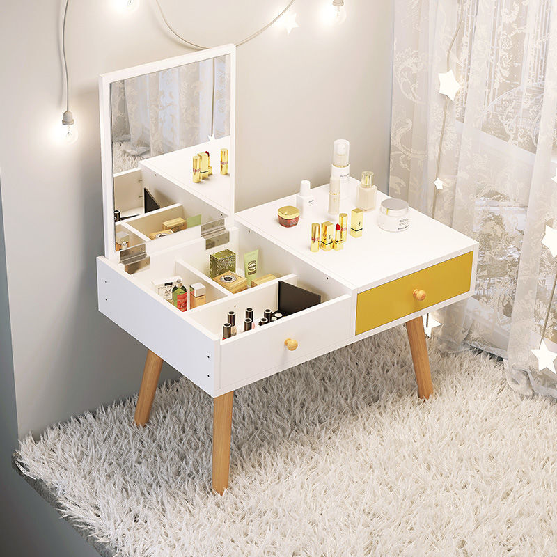 Tocador de madera con espejo para dormitorio, mueble de almacenamiento sencillo y moderno, cómoda