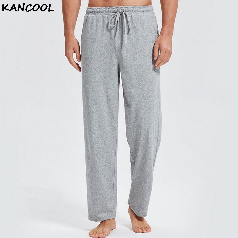 KANCOOL-Pijama de algodón lavado para hombre, pantalones de dormir sueltos de talla grande, con cordones, ropa de otoño