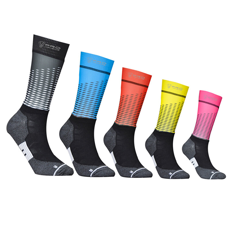 Nuovi calzini da ciclismo in tessuto in fibra calzini da bici professionali Team Aero calzini sportivi a compressione antiscivolo per biciclette da strada di alta qualità
