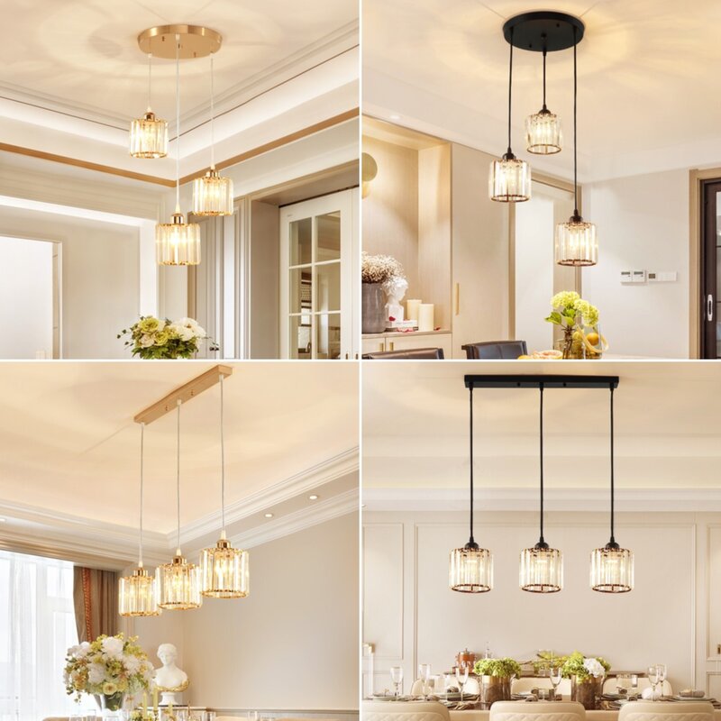 Luminaires suspendus en cristal K9 au design moderne, disponible en noir et en or, idéal pour une cuisine, une salle à manger ou un chevet