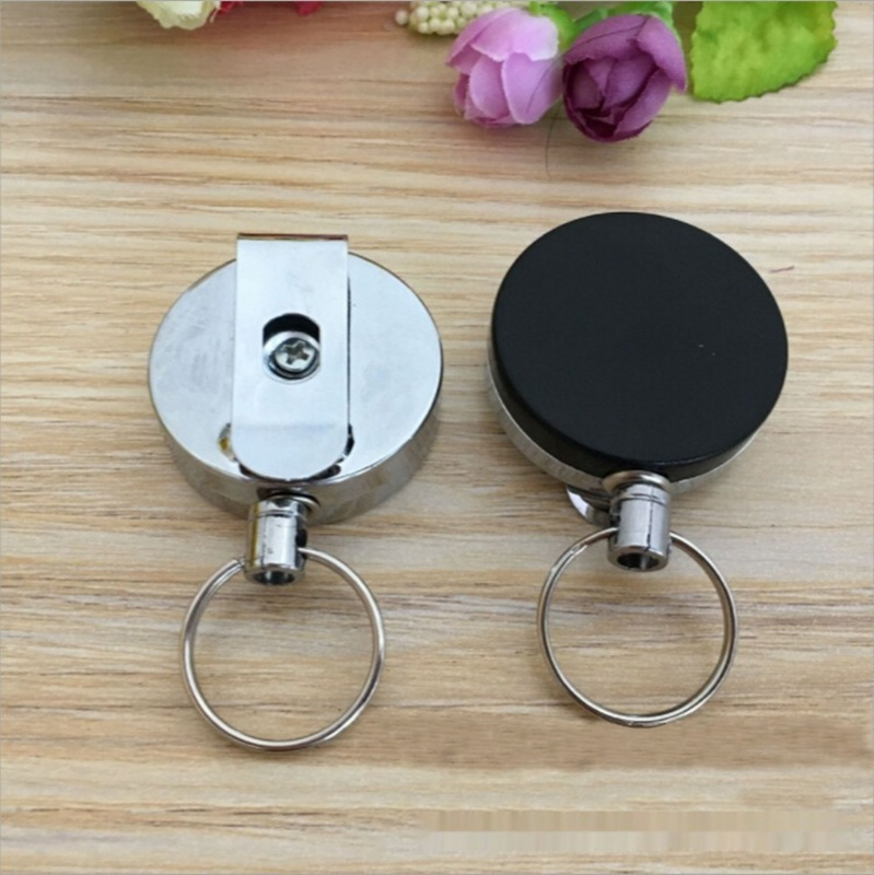 1PCS Retractable Keychain Resilience Steel Wire Rope Elastic Casual Stainless Steel Badge Reel Retractable Key Ring