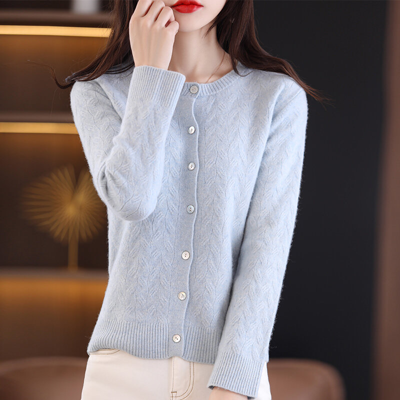 2022 jesienią i zimą nowy sweter dziergany 100% czystej wełny swobodny sweter panie wokół szyi miękkie i Chic koreański luźna moda