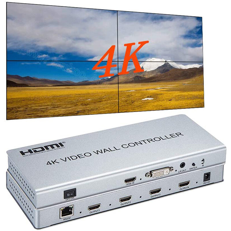 2x2 vídeo controlador de parede 1 hdmi/dvi entrada 4 hdmi saída 4k tv processador imagens costura vídeo parede processador