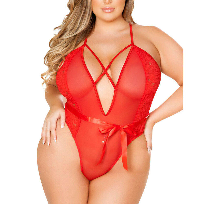 Plus Size Porno Lingerie Women Sexy Underwear V-Neck Lace Sleepwear Erotic Lenceria Sexy Teddy Costumes Baby Doll Langerie Mujer