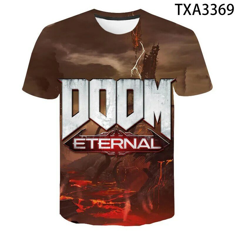 T-shirt manches courtes homme femme, fille et garçon, Streetwear, à la mode, avec jeu de tir Doom éternel imprimé en 3D, 2021