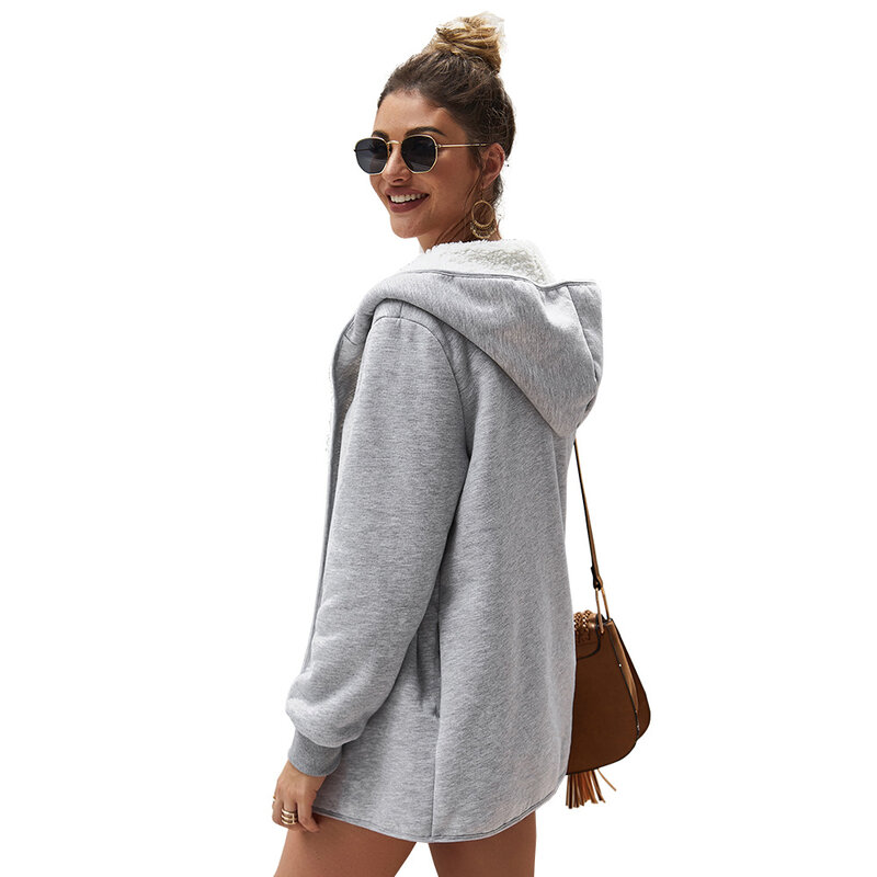 Fashion women's 2021 new product double-sided fleece hooded jacket
