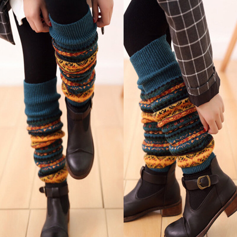 Fashion Lutut Panjang Merajut Penutup Crochet Leg Warmers Legging Chic Hangat Bergaris Calentadores Pierna Mujer Paha Stulpe Nyaman
