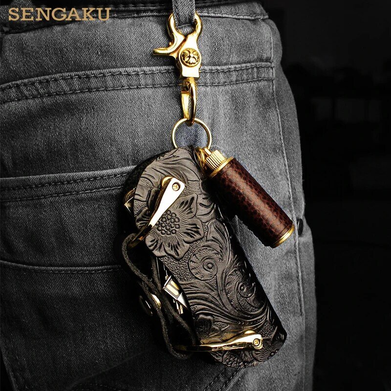 Porte-clés en cuir véritable fait à la main, Mini portefeuille Portable pour femmes, organisateur, porte-clé, pochette pour clés de femme de ménage