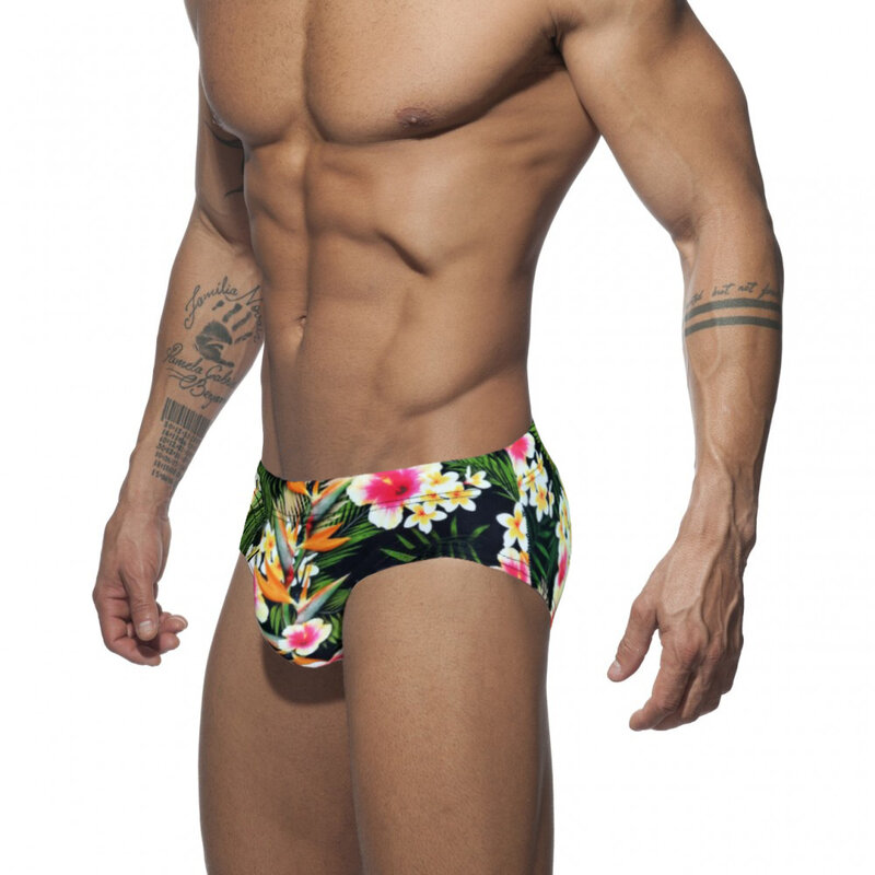 New Low Waist Swimwear Push Pad Swim Briefs Print Men Swimsuit Sexy Bathing Suit Quick Dry Summer Sport Beach Wear Surf Gay