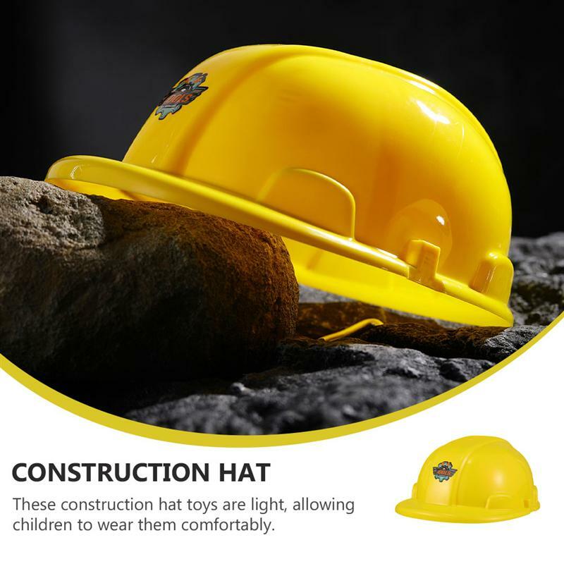 2Pcs Construction Party Hats Kids Plastic Hats Construction Party Supplies Yellow Simulation Safety Helmet Pretend Role Play Toy