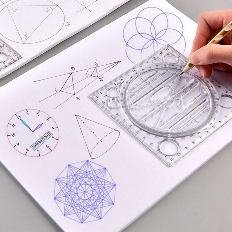 Multifuncional rotatable desenho régua estudantes modelo de geometria estéreo matemática elipse círculo desenho ferramenta de medição