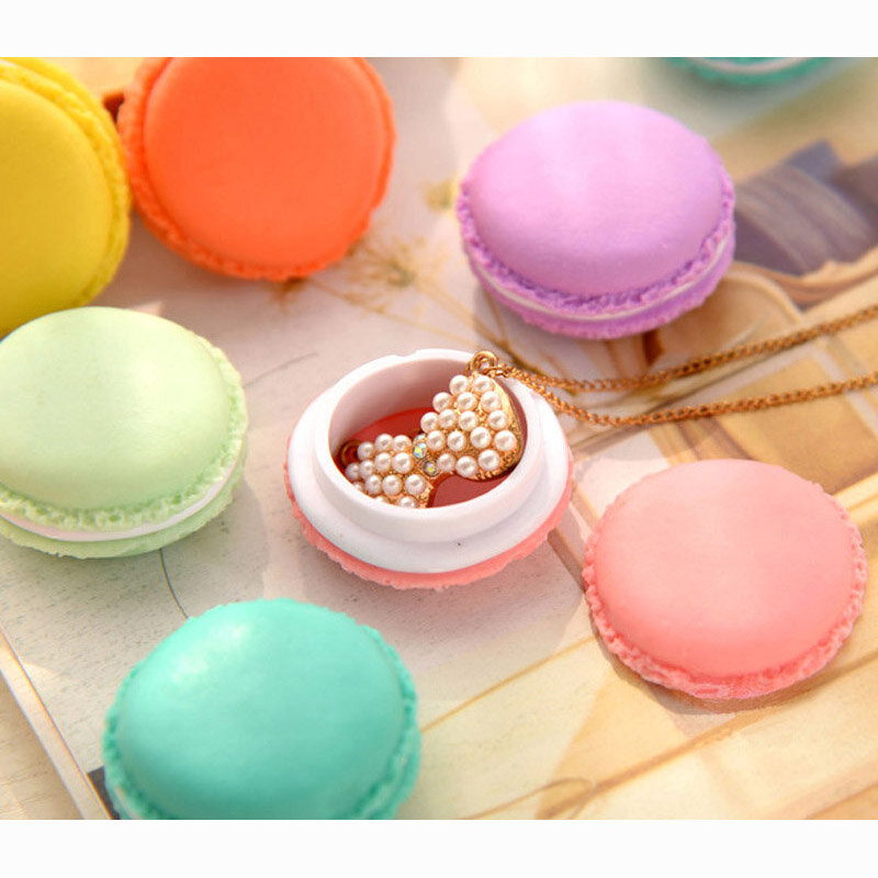 Tragbare Candy Farbe Mini Nette Macarons Schmuck Ring Halskette Durchführung Fall Veranstalter Lagerung Box