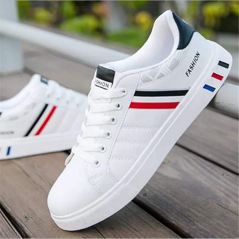 Men Casual Shoes Fashion PU Leather Autumn Flat Shoes Lace Up Breathable Male Sneakers Classic White Men's Vulcanized Shoes