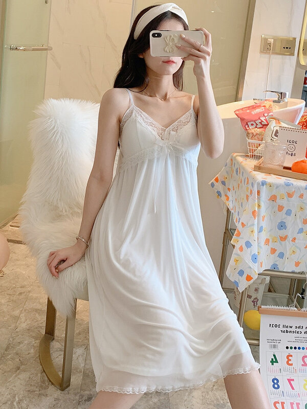Pajamas With Breast Pad Women's Summer Thin Lace Suspender Nightdress Women's New Sexy Home Furnishing Summer 2021
