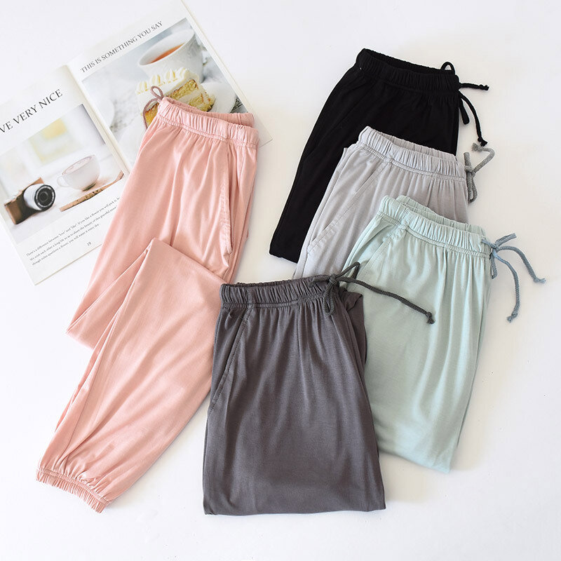 Pantalones de dormir con parte inferior de Modal para mujer, ropa de dormir de longitud completa para primavera y otoño, para verano