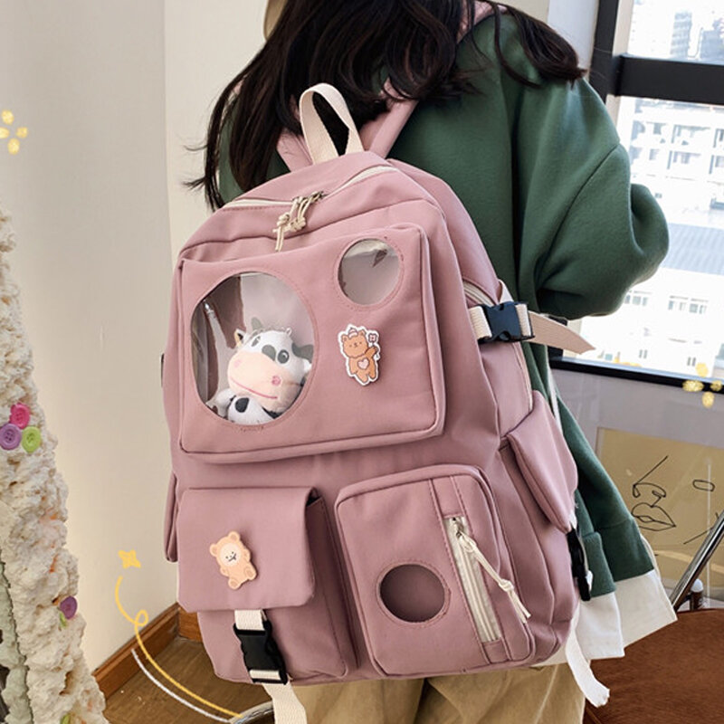 Multifunctional Backpack Canvas Women Cute Backpacks Cow Pendant School Bag Backpacks Shoulder Bag Girls School Backapck Female