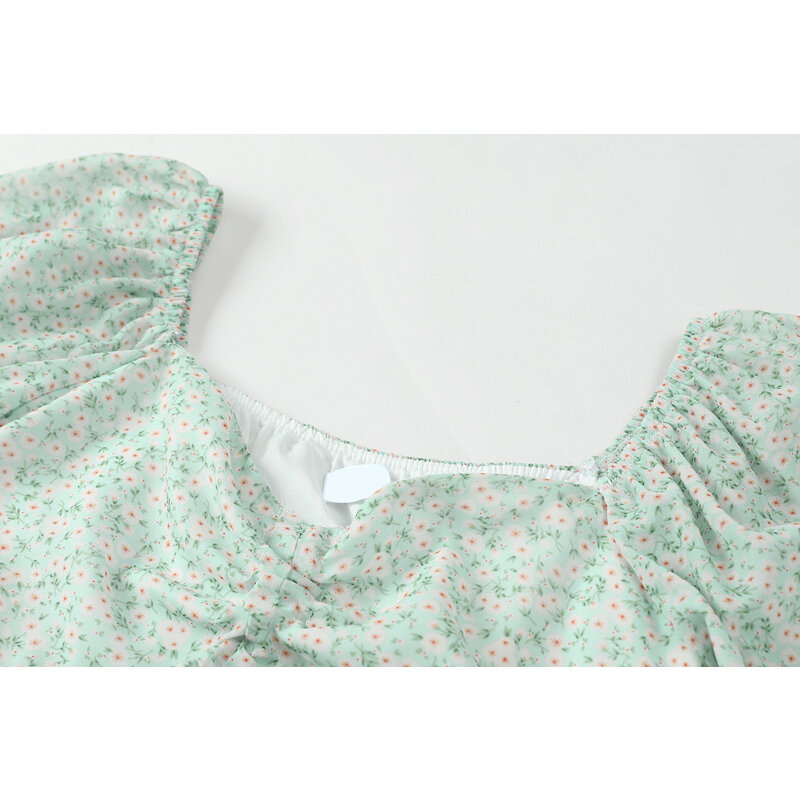 Blusa con cordón y estampado Floral para verano, camisa de manga corta con cuello cuadrado francés para mujer, estilo coreano Vintage 2021