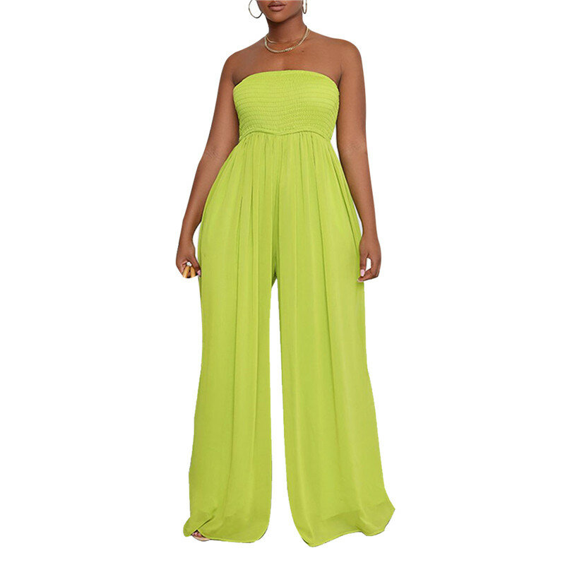 Plus Size Jumpsuits 2021 Women Sleeveless Clothes Solid Color Strapless Off-Shoulder Romper Loose Trousers With Pockets Clothes