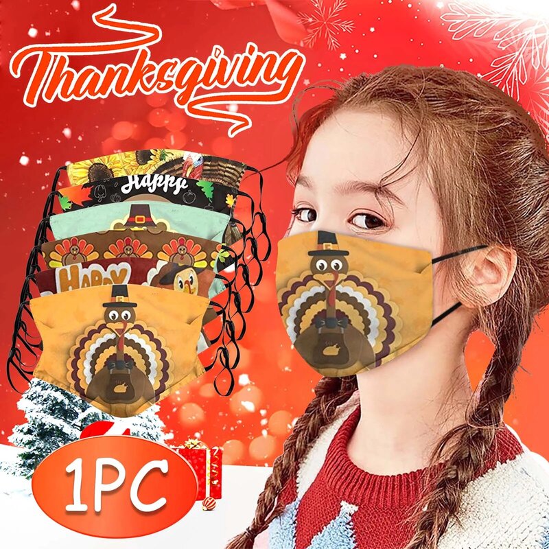 KidsThanksgiving Turkey Mouth Mask Washable Adjustable Breathable Face Mask Anti Dust Outdoor Protective Mascarillas Mondkapjes