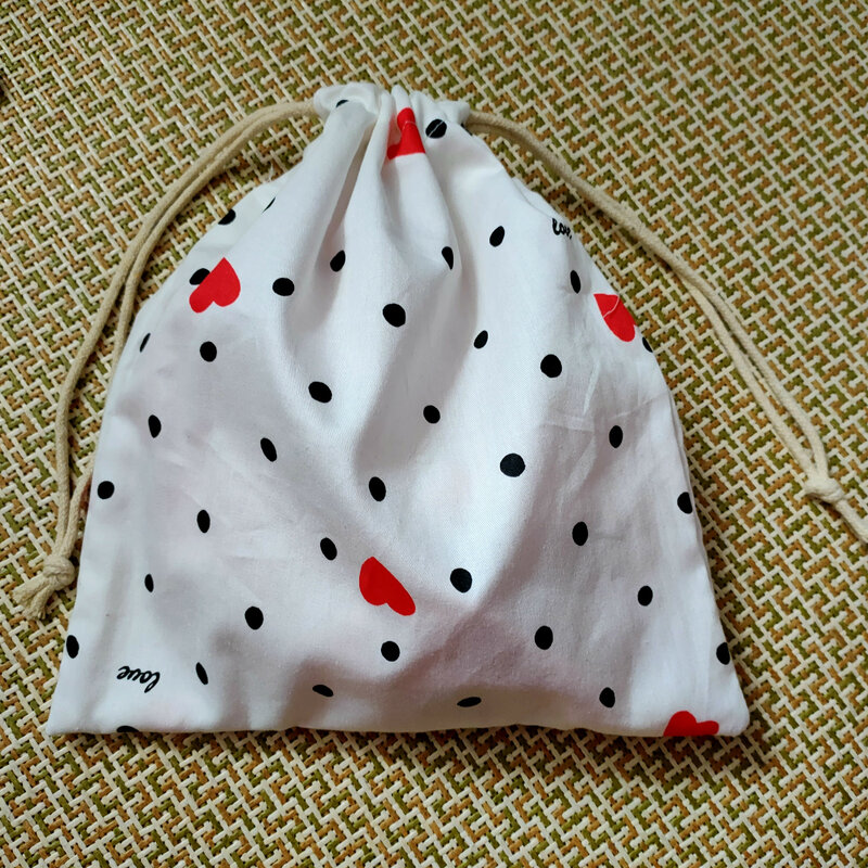 Bolsa de sarga de algodón con cordón personalizada, bolsa de regalo de diferentes tamaños para fiesta, Love Read Heart, punto negro, 221d1, 1 ud.