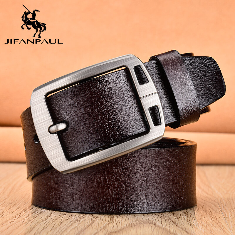 JIFANPAUL-cinturón Vintage de cuero genuino para hombre, cinturón de negocios con hebilla de pin, envío gratis