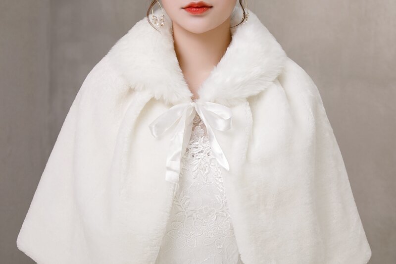 Chal de piel sintética de marfil para novia, Bolero cálido de invierno con cinta, accesorios de boda, disponible