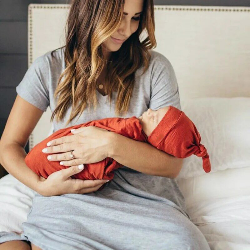 كيس قماط ؛ شرنقة طفل قماش للف الرضع ؛ قماط حكيم حديث الولادة مع مطابقة قبعة عقدة علوية ؛ كيس النوم-دعم التصوير حديثي الولادة
