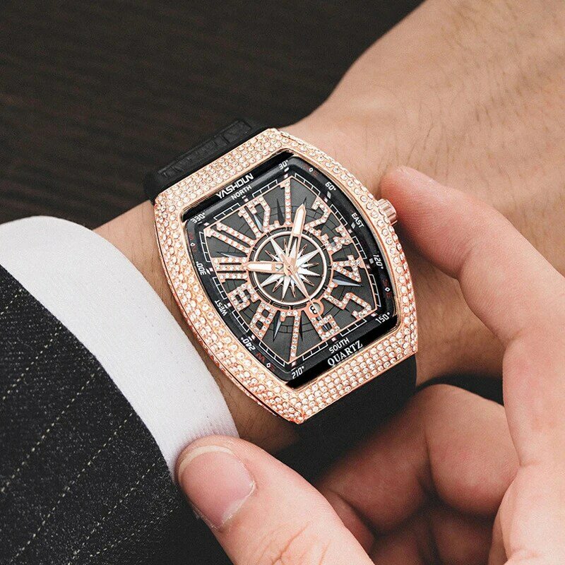 Модные мужские наручные часы YASHIDUN Hardlex, водонепроницаемые кварцевые часы с большим циферблатом, мужские светящиеся часы
