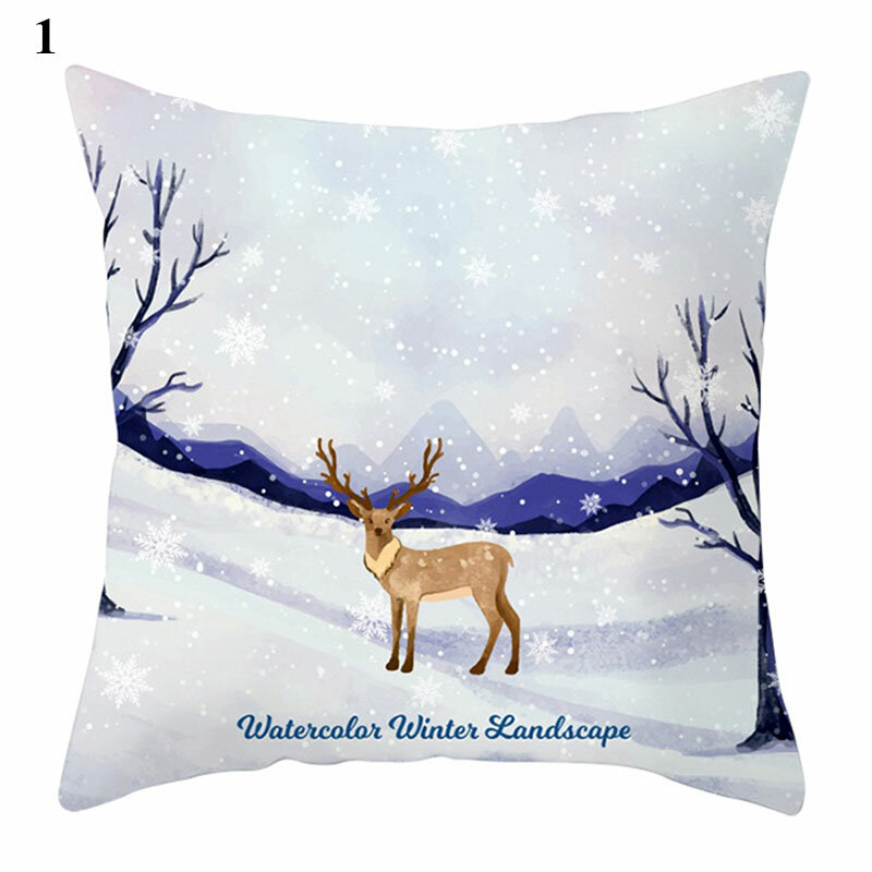 Christmas Snowman Tree Elks Pillowcase Home Decoration Xmas Pillow Cover Print Pillow Case Peach Skin Pillowclips Cushion Cover