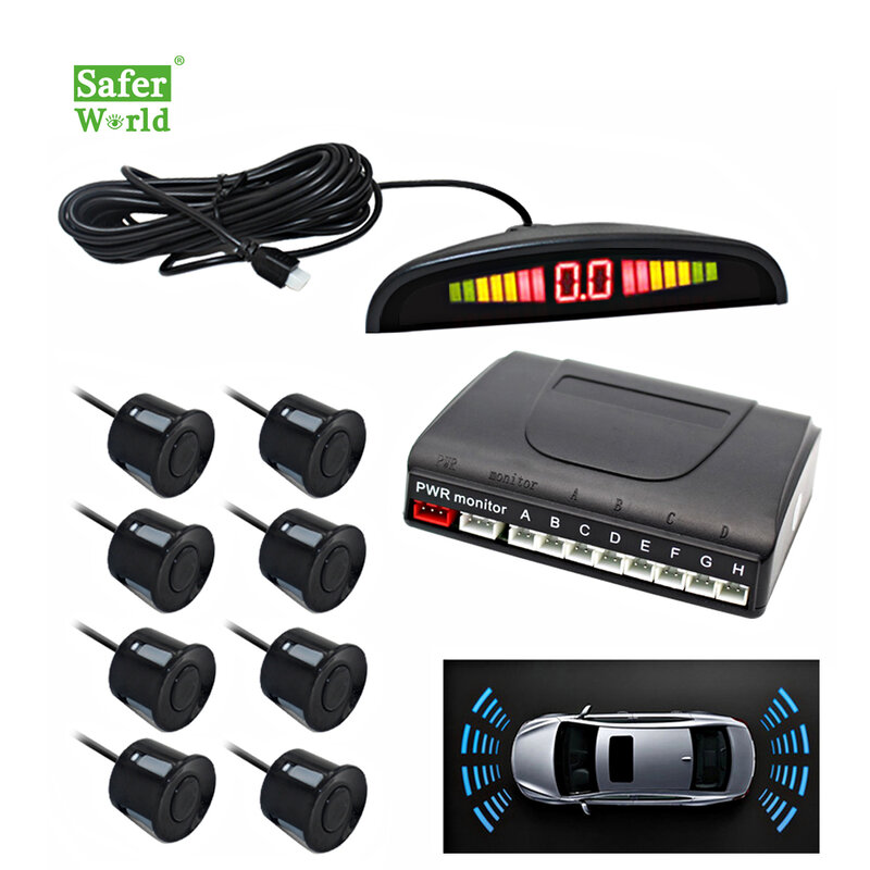 12V 애프터 마켓 스마트 LED 디스플레이 범용 자동차 8 전면 및 후면 주차 센서 키트, 도매