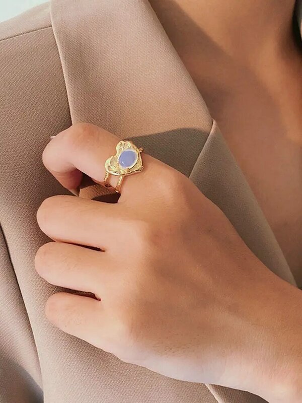 S'STEEL 925 Perak Murni Moonstone Cincin Minimalis Hadiah untuk Wanita Pesta Cocok Cincin Terbuka Desain Aksesori Perhiasan Bagus