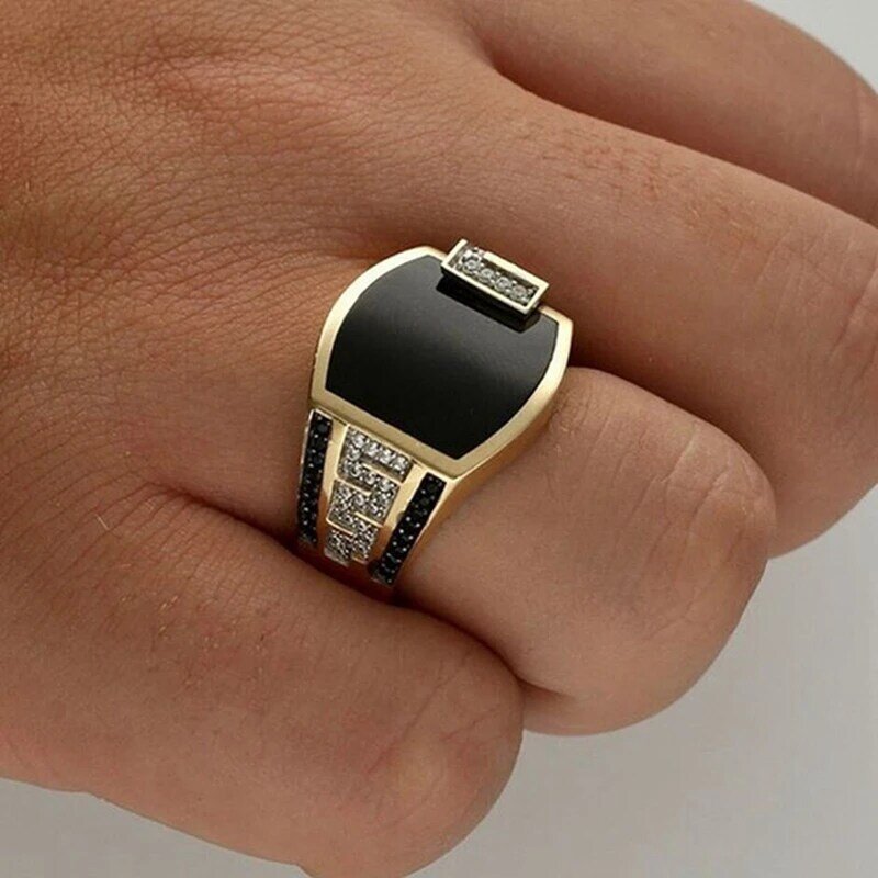 Anello di strass nero con pietre preziose naturali anello di nozze per uomo grandi gioielli Vintage