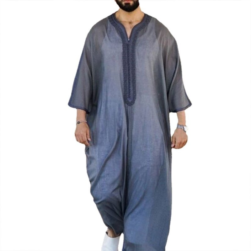 Vestidos muçulmanos simples robe para homens camisa de manga longa kaftan thobe robe vestido l41b