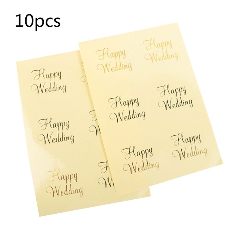 41XC 60Pcs Metallic Gold Happy Wedding Ronde Stickers Diy Transparante Zelfklevende Seal Labels Bridal Party Plakboek Decor