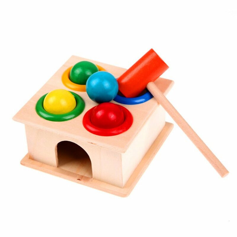 1Set Holz Hämmern Ball Hammer Box Kinder Spaß Spielen Hamster Spiel Spielzeug Frühen Lernen Pädagogisches Spielzeug