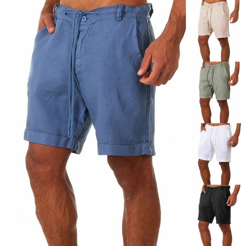 Short en lin respirant pour homme, pantalon court de bonne qualité, couleur unie, mode décontractée, plage, été, 2021