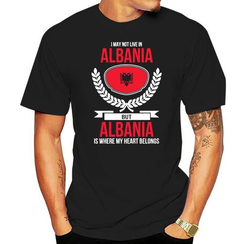 ألبانيا تي شيرت قلبي ينتمي إلى ألبانيا بلد الحب المحملة قميص للجنسين فضفاض صالح تي شيرت