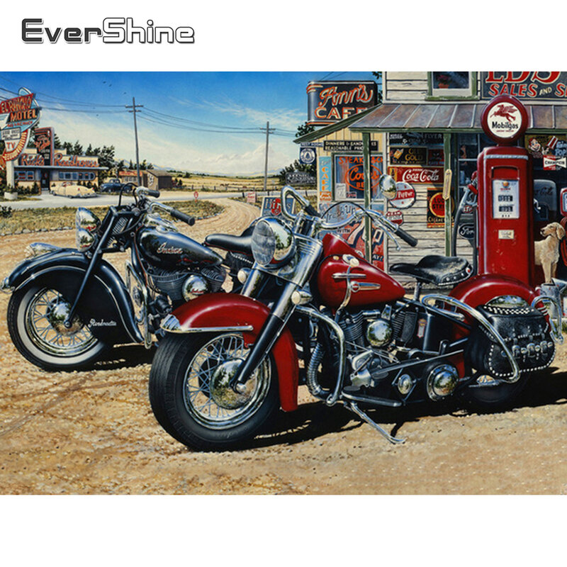 Evershine diament haft motocykl DIY 5D obraz mozaikowy robótki Cross Stitch pełne diamentowe kwadraciki dekoracji wnętrz