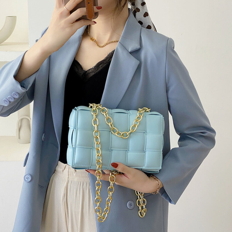 Luxus frauen Gewebt Kette Umhängetaschen 2021 Qualität Leder Schulter Messenger Taschen Weibliche Klappe Taschen Trend Design Handtaschen