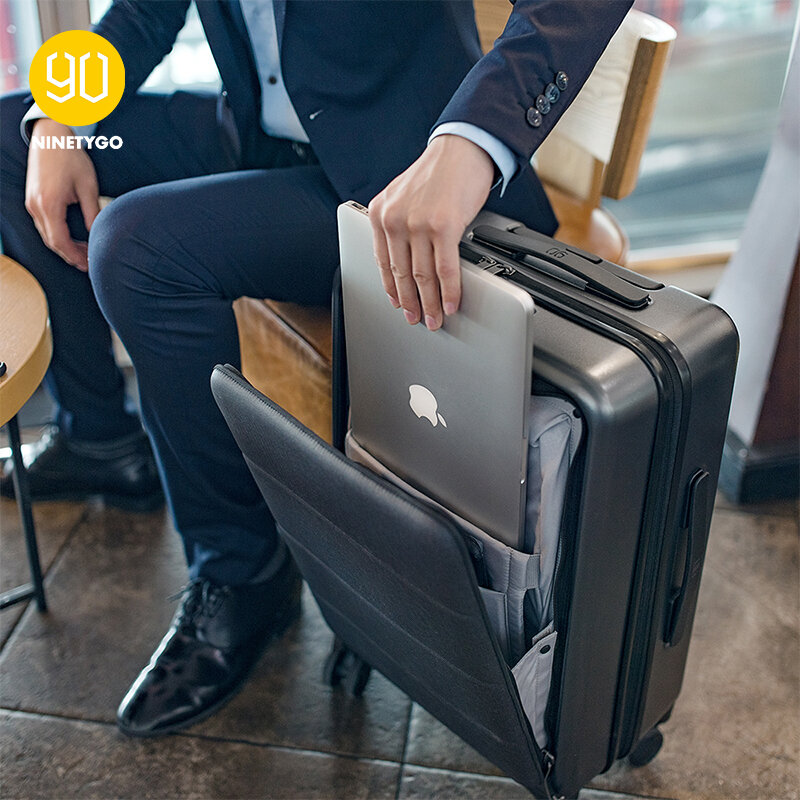 NINETYGO – valise d'affaires, 20 pouces, avec couvercle avant, roulettes, coque rigide, serrure à bagages TSA