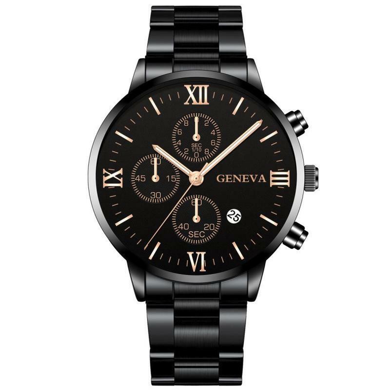 ホット販売ホット販売鋼ベルトトップグレード腕時計メンズステンレス鋼三目カレンダー合金の腕時計
