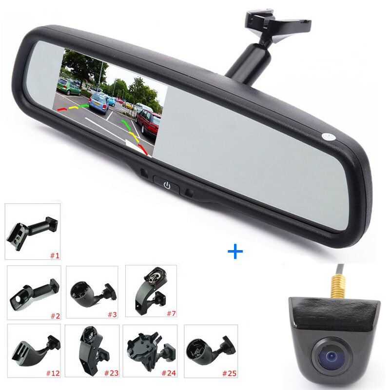 2021 New 4.3" LCD Car Rear View Interior Replacement Mirror Monitor with Reverse Backup Parking Camera System Kit + Bracket