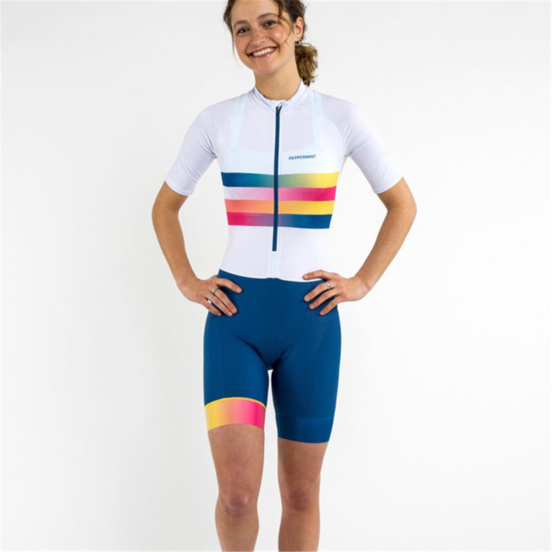 Костюм шоссейный женский летний с длинным рукавом, комбинезон для велоспорта, профессиональный комплект для триатлона, мята