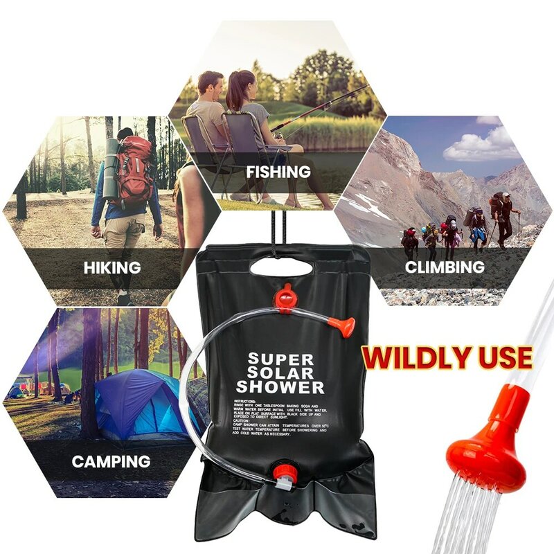 Dusche Tasche für Camping 5 Gallonen/20L Solar Tragbare Tasche mit schalter Schlauch und Dusche Kopf für Outdoor Wandern picknick Schwimmen