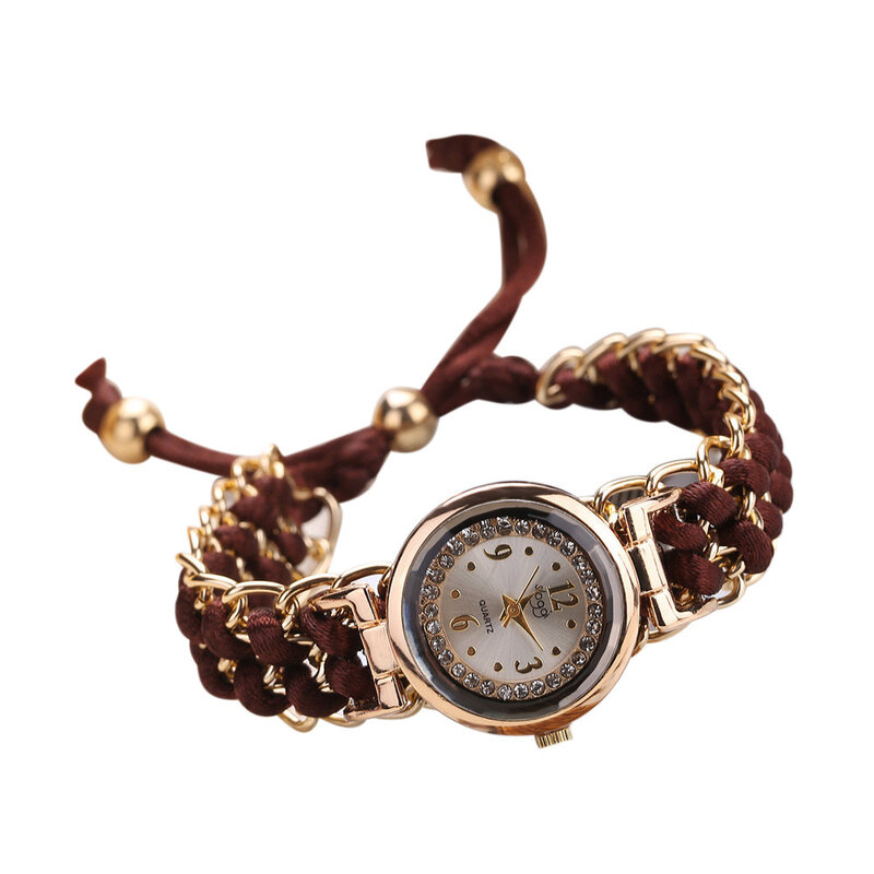السيدات فستان ساعة كوارتز ساعة اليد خمر ساعات نسائية الحياكة حبل سلسلة لف التناظرية كوارتز حركة ساعة معصم