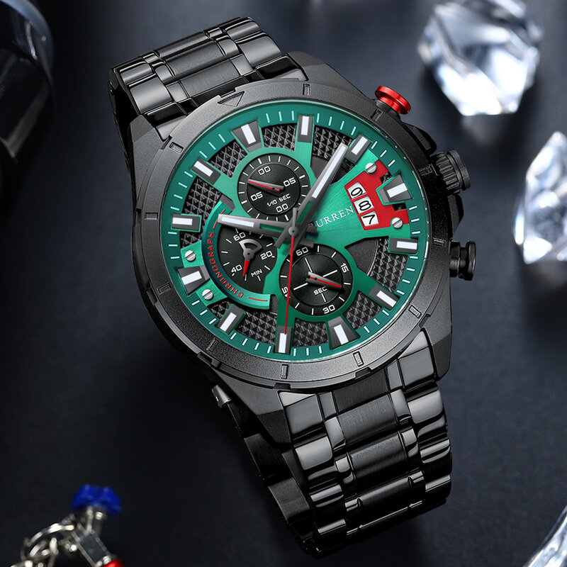 Curren esporte casual relógios para homens marca superior aço inoxidável luminosa à prova de água relógio de pulso fashion chronograph