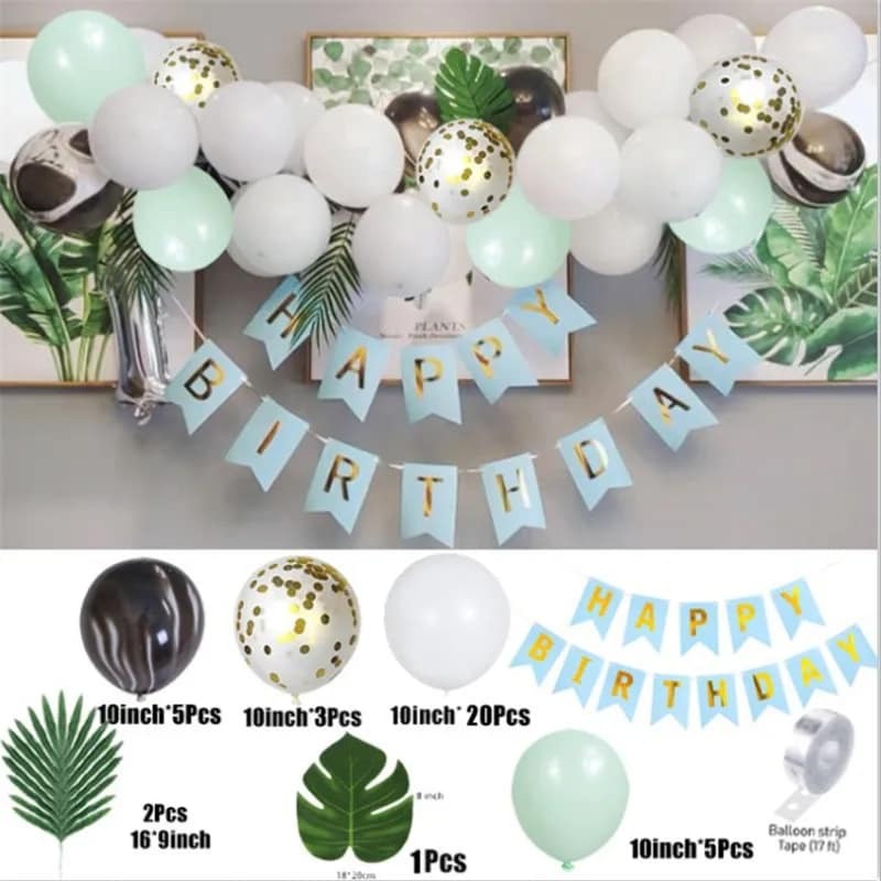 Cadena de globos de feliz cumpleaños rosa/azul, guirnalda de Retro verde, globos dorados metálicos para fiesta en casa, suministros de decoraciones de bodas