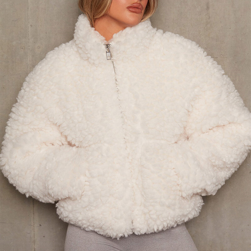 2021 outono feminino novo cardigan de pelúcia curto jaqueta casual moda retro estilo commuter longo-mangas compridas zíper quente grosso topo