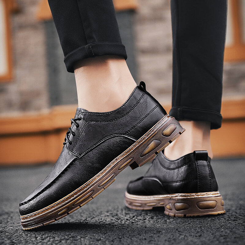 2021 Newly Men's Quality Leather Shoes lace up outdoor Leather Trend Casual Shoes Men High Quality Comfortable Shoes men