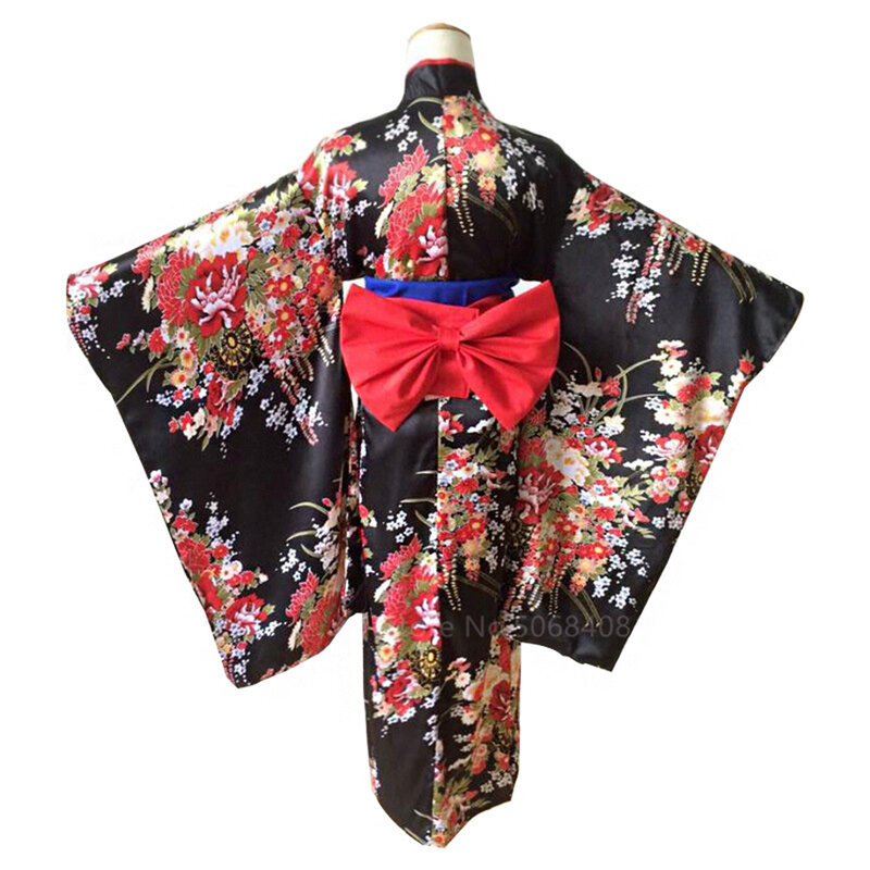 Gaun Kimono Tradisional Jepang MCLAOSI Kostum Cosplay Gadis Neraka Anime Obi Haori Jubah Bunga Antik Pakaian Halloween Panggung